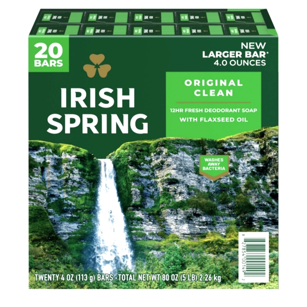 Irish Spring Bar Soaps 4oz Bars Original Clean Deodorant Soap Lot Of 20 - New
